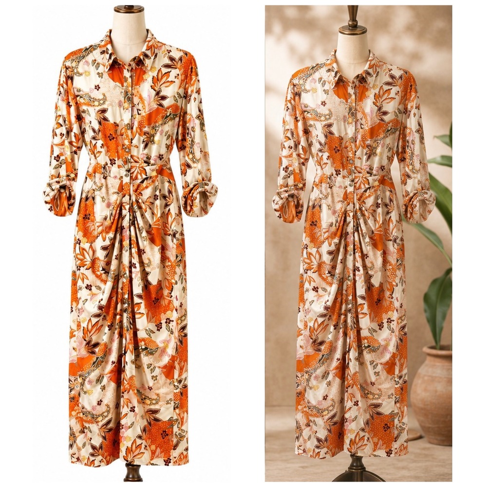 Sweet Lemon Paisley Maxi Dress Wmn Large Orange Boho Satin Twist Front SLD1348-4